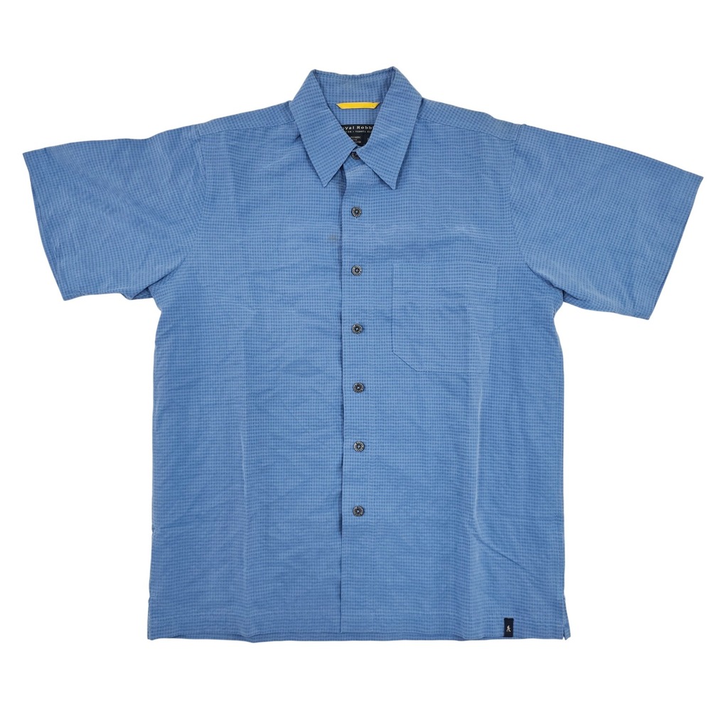 Royal Robbins Mens Small Blue Short Sleeve Button Down Shirt Micro Check Travel
